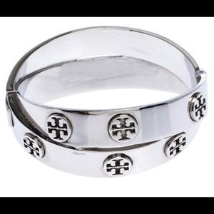 Tory Burch Silver Tone Metal Logo Double Wrap Bracelet-Excellent Condition